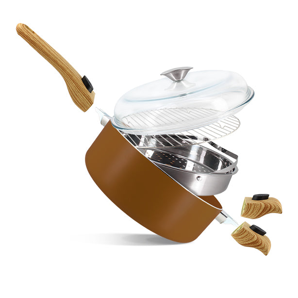 SET CULINAIRE MULTI- USAGE NOISETTE 28CM EN ALUMINIUM RECYCLÉ – Faitout, traiteur et marmite – HygiRéa