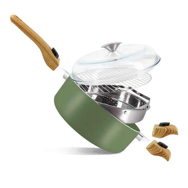 SET CULINAIRE MULTI- USAGE OLIVE 28CM EN ALUMINIUM RECYCLÉ – Faitout, traiteur et marmite – HygiRéa