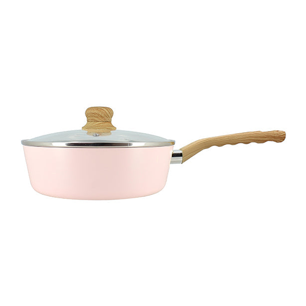 SAUTEUSE ROSE 24CM EN ALUMINIUM RECYCLÉ COUVERCLE EN VERRE – Poêle, poêlon et sauteuse – HygiRéa