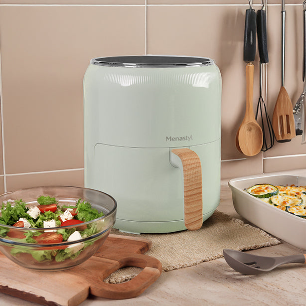 FRITEUSE À AIR CHAUD 4.5L COLORAMA CELADON POIGNÉE FINITION BOIS – Autocuiseur – HygiRéa