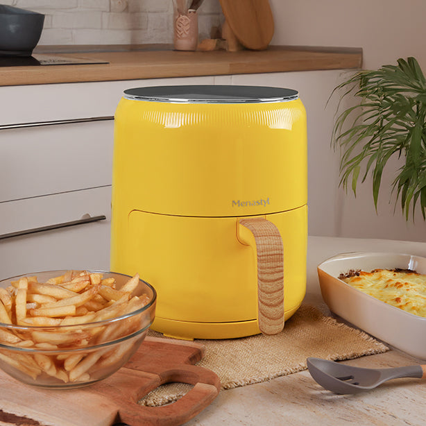 FRITEUSE À AIR CHAUD 4.5 L COLORAMA SAFRAN AVEC POIGNÉE FINITION BOIS – Autocuiseur – HygiRéa