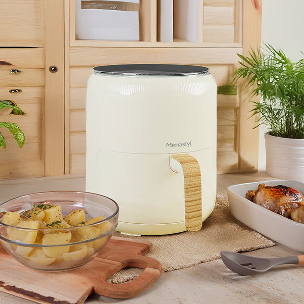 FRITEUSE À AIR CHAUD 4.5L COLORAMA CRÈME AVEC POIGNÉE FINITION BOIS – Autocuiseur – HygiRéa