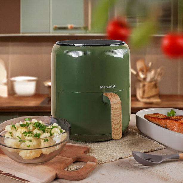 FRITEUSE À AIR CHAUD 4.5L COLORAMA OLIVE AVEC POIGNÉE FINITION BOIS – Autocuiseur – HygiRéa