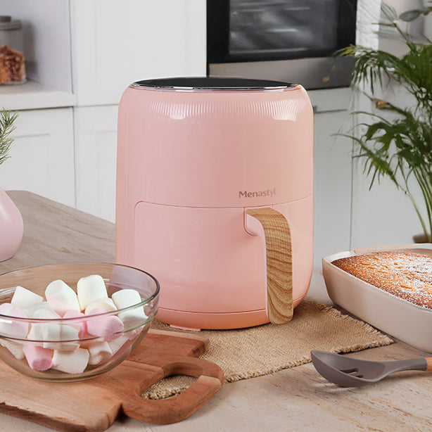 FRITEUSE À AIR CHAUD 4.5L COLORAMA ROSE AVEC POIGNÉE FINITION BOIS – Autocuiseur – HygiRéa