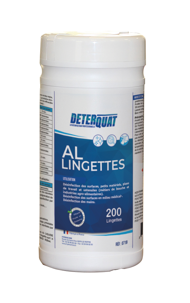 DETERQUAT AL LINGETTES (NF) – Désinfectant surfaces sans rinçage - Prêt à l'emploi – HygiRéa