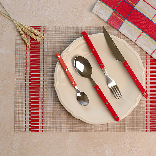 SET DE TABLE TISSÉ 45X30CM EN PVC ROUGE ET BEIGE – Accessoire de table – HygiRéa