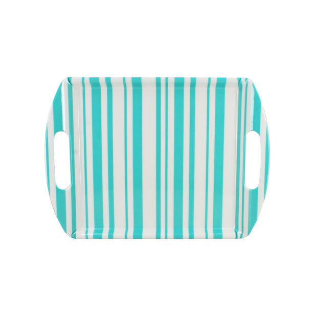 PLATEAU RECTANGLE BAYADÈRE 35X26CM EN MÉLAMINE VERT – Accessoire de table – HygiRéa