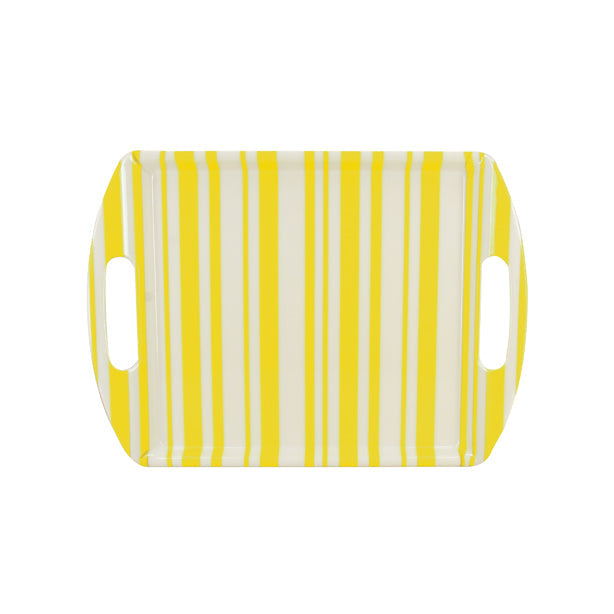 PLATEAU RECTANGLE BAYADÈRE 35X26CM EN MÉLAMINE JAUNE – Accessoire de table – HygiRéa