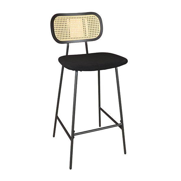 CHAISE DE BAR EN ROTIN BOIS MÉTAL ET VELOURS COTELÉ NOIR NOSARA – Les assises – HygiRéa