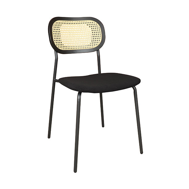CHAISE EN ROTIN BOIS MÉTAL ET VELOURS COTELÉ NOIR NOSARA – Les assises – HygiRéa