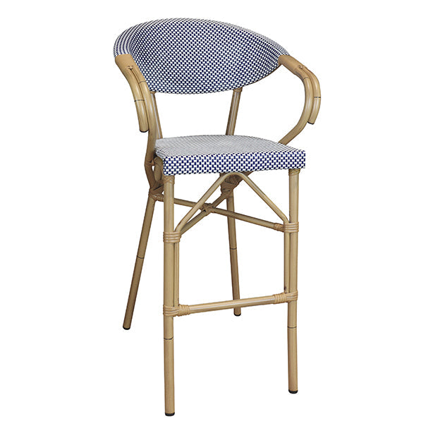 FAUTEUIL BAR TEXTILENE BLEU STRUCTURE ALUMINIUM ASPECT BAMBOU AMALFI – Les assises – HygiRéa