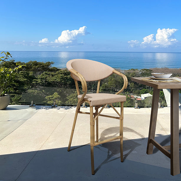 FAUTEUIL BAR TEXTILENE BEIGE STRUCTURE ALUMINIU M ASPECT BAMBOU AMALFI – Les assises – HygiRéa