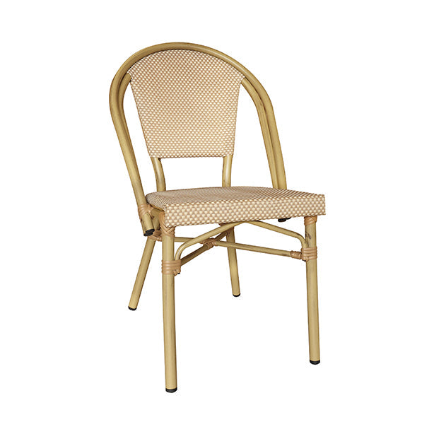 CHAISE TEXTILENE BEIGE STRUCTURE ALUMINIUM ASPECT BAMBOU AMALFI – Les assises – HygiRéa