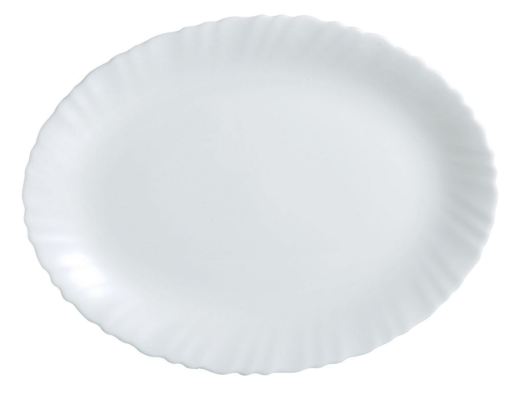 PLAT OVALE FESTON 33X25 CM EN VERRE TREMPÉ BLANC – Assiette – HygiRéa