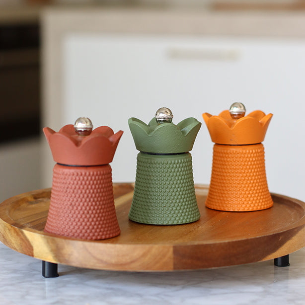 MOULIN À POIVRE/SEL EN FONTE KAKI ET ACIER HT 8CM HAWAI – Moulin et condiment – HygiRéa