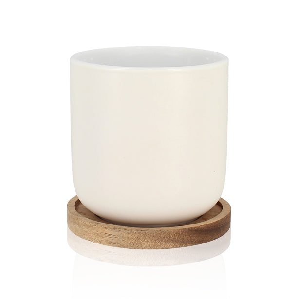 SET 2 TASSES ENZO EN PORCELAINE AVEC SUPPORT ACACIA 25 CL – Café et thé – HygiRéa