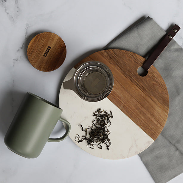 TISANIÈRE JULIET AMANDE EN GRÈS ET COUVERCLE EN ACACIA DE 475 ML OGO – Café et thé – HygiRéa