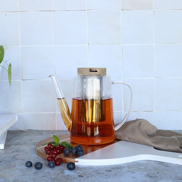 THÉIÈRE GUSTAVE 1200ML EN VERRE BOROSILICATE ET COUVERCLE BOIS – Café et thé – HygiRéa