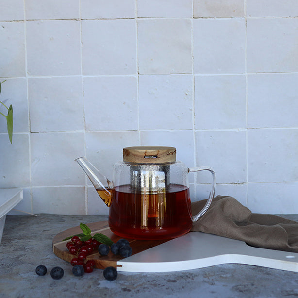 THÉIÈRE GUSTAVE 1000ML EN VERRE BOROSILICATE ET COUVERCLE BOIS – Café et thé – HygiRéa