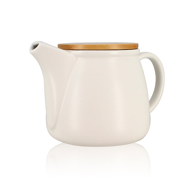 THÉIÈRE MONA 1000ML EN PORCELAINE BLANCHE ET COUVERCLE BOIS – Café et thé – HygiRéa