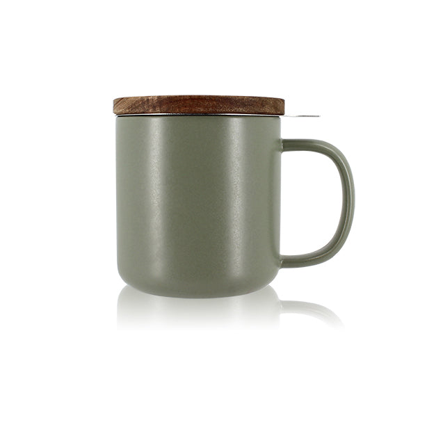 TISANIÈRE JULIET 300ML EN GRÈS VERT AMANDE AVEC COUVERCLE BOIS D'ACACIA – Café et thé – HygiRéa