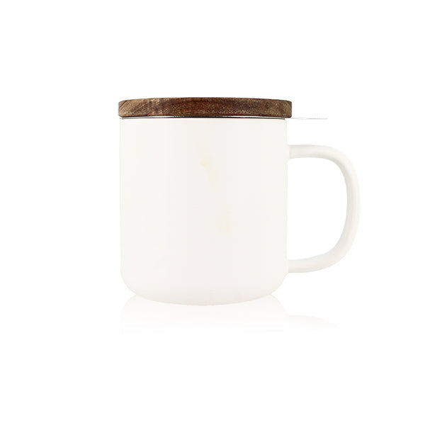 TISANIÈRE JULIET 300ML EN GRÈS BLANC AVEC COUVERCLE BOIS D'ACACIA – Café et thé – HygiRéa