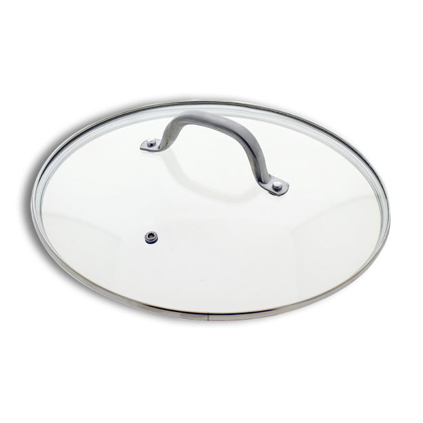 COUVERCLE EN VERRE 24CM AVEC BORD & POIGNÉE INOX – Couvercle – HygiRéa