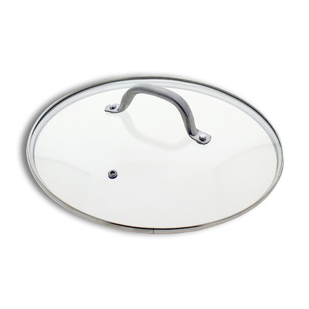 COUVERCLE EN VERRE 26CM AVEC BORD & POIGNÉE INOX – Couvercle – HygiRéa