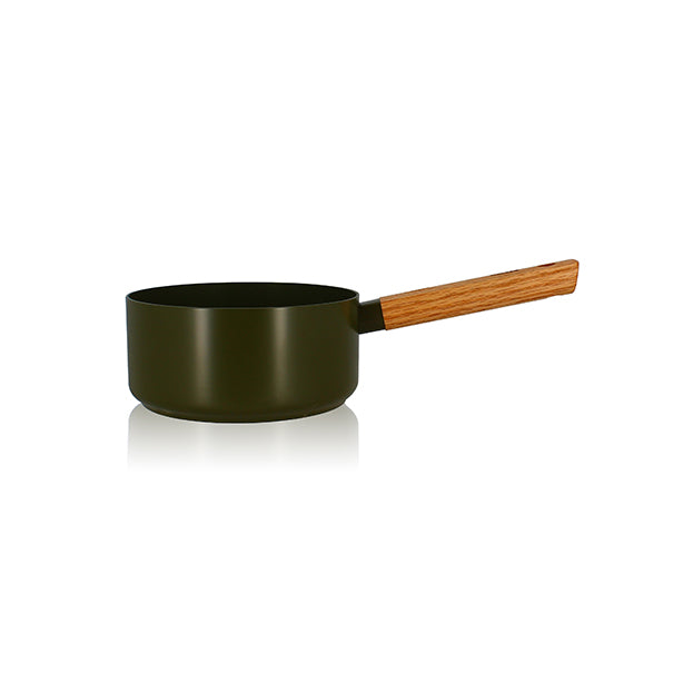 CASSEROLE ECTOR 18CM EN ALUMINIUM KAKI AVEC MANCHE EN BOIS – Casserole – HygiRéa