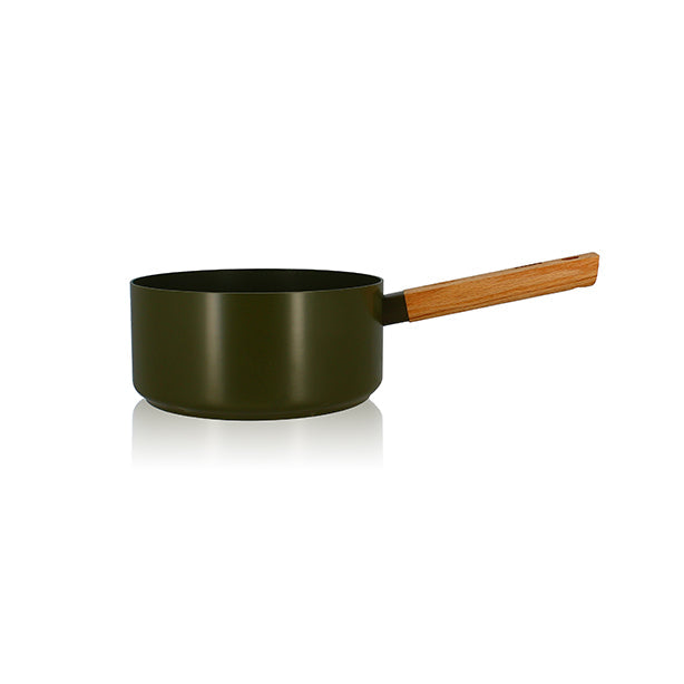 CASSEROLE ECTOR 20CM EN ALUMINIUM KAKI AVEC MANCHE EN BOIS – Casserole – HygiRéa