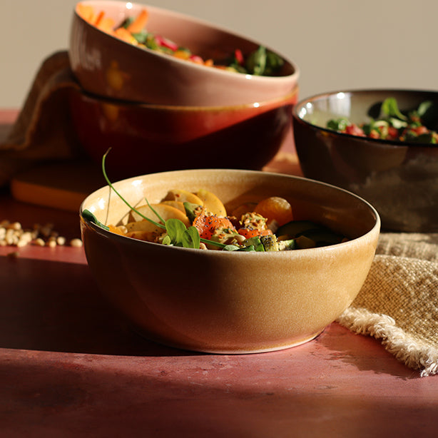 POKE BOWL 18CM EN GRÈS OCRE 1100ML – Assiette – HygiRéa