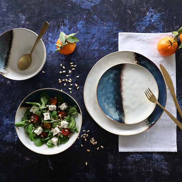 ASSIETTE DESSERT KATANGA 20.5CM EN GRÈS BLEU ET BLANC – Assiette – HygiRéa