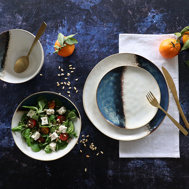 COUPELLE KATANGA 20CM EN GRÈS BLEU ET BLANC – Complément table – HygiRéa