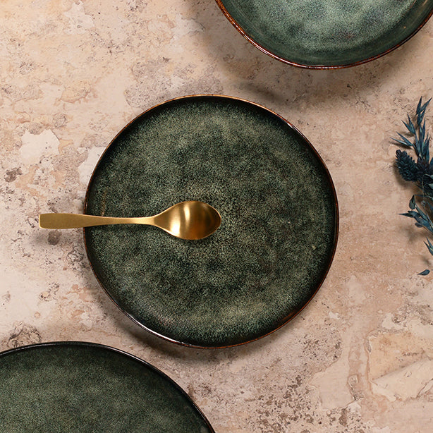 ASSIETTE DESSERT GRENADA 20.5CM EN GRÈS VERT FONCÉ – Assiette – HygiRéa