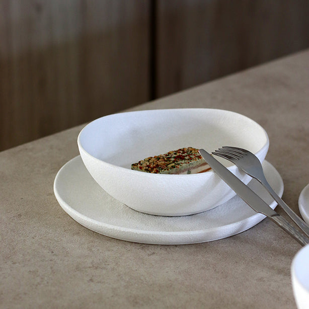 ASSIETTE CREUSE SNOWSTACK 21CM EN GRÈS BLANC MAT – Assiette – HygiRéa