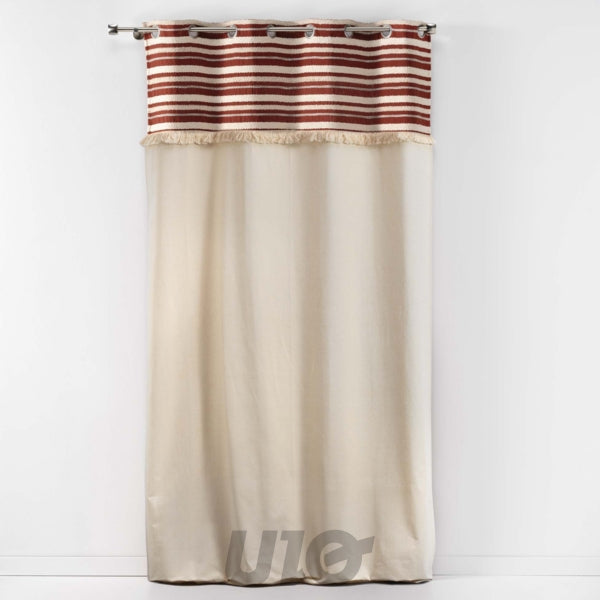 RIDEAU A OEILLETS 140 x 240 CM COTON UNI+TOP TISSE+FRANGES ATLAS TERRACOTTA