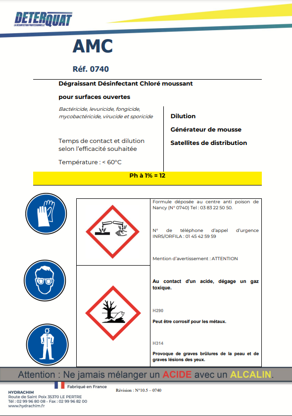 DETERQUAT AMC – Degraissant Désinfectant - concentré - chlorés - moussant – HygiRéa