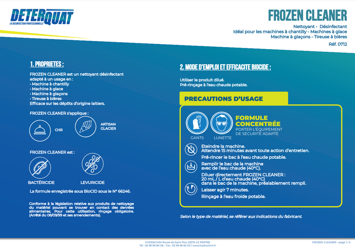 FROZEN CLEANER – Détergent désinfectant spécial machine à glace / chantilly – HygiRéa