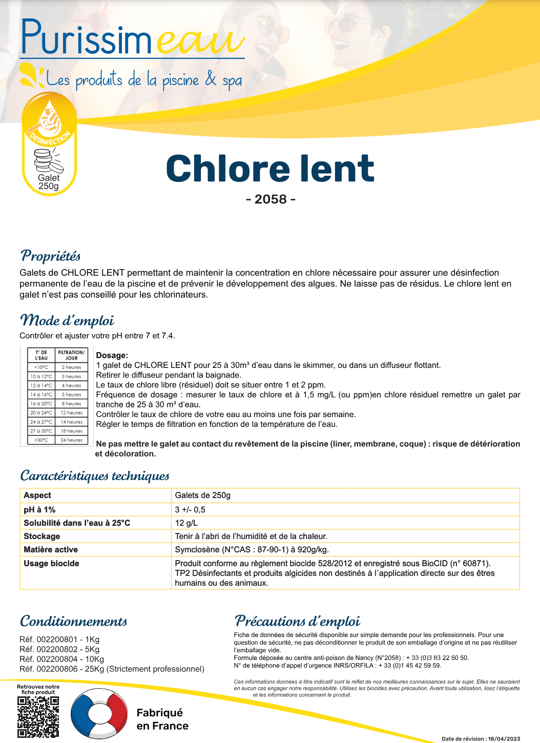 GALETS DE CHLORE LENT 250g – Chlore – HygiRéa