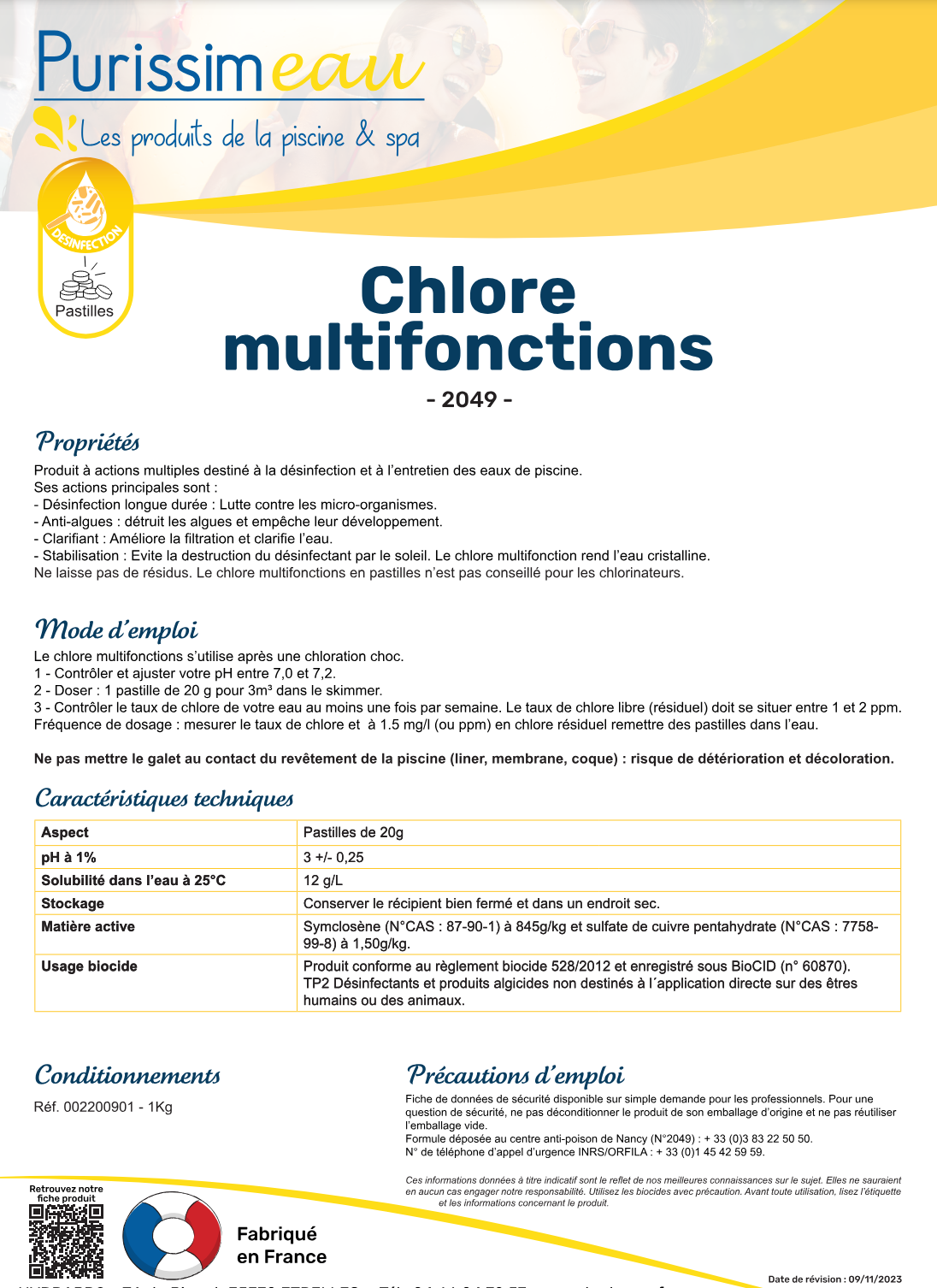 CHLORE MULTIFONCTIONS pastille 20g – Chlore – HygiRéa