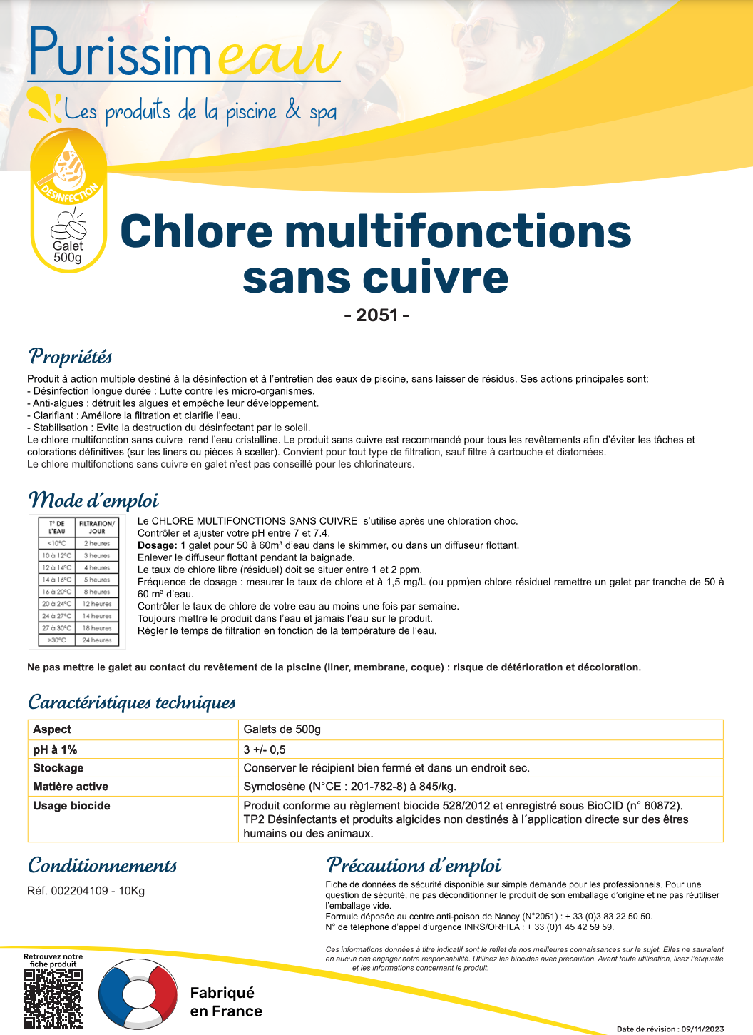 CHLORE MULTIFONCTION SANS CUIVRE 500G – Chlore – HygiRéa
