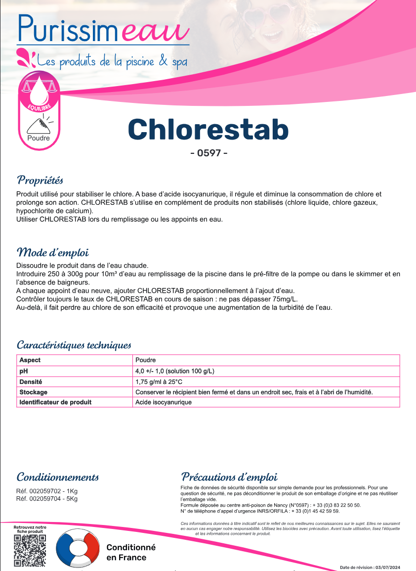 CHLORESTAB – Equilibre de l'eau – HygiRéa