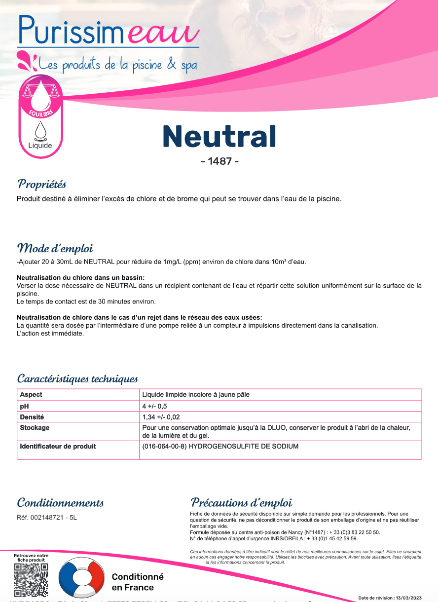 NEUTRAL(stop chlore) – Equilibre de l'eau – HygiRéa