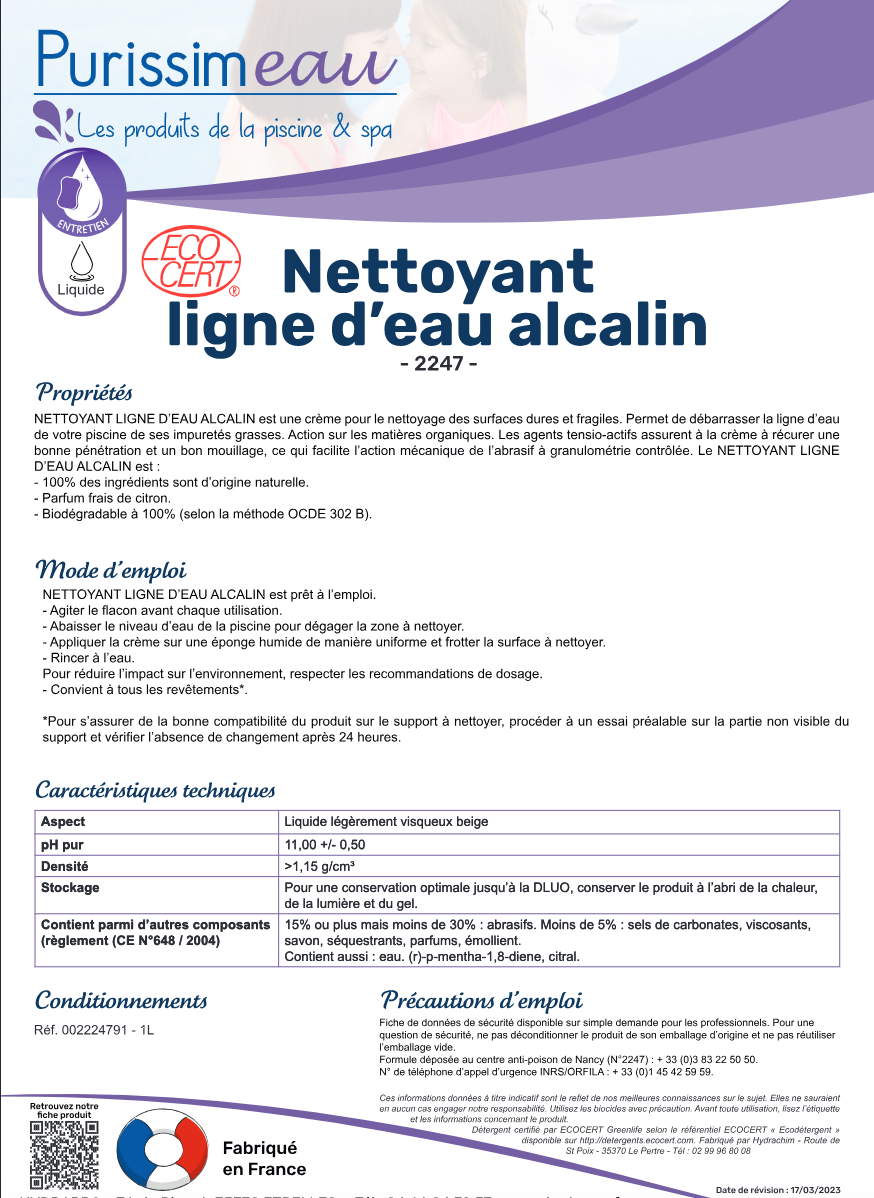 NETTOYANT LIGNE D'EAU ALCALIN ECOCERT – Entretien – HygiRéa