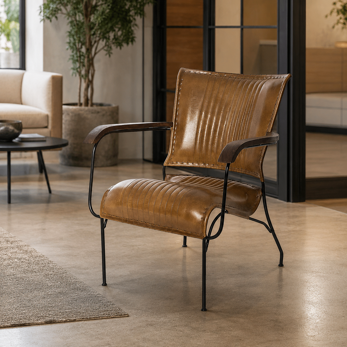 HOPER COGNAC LEATHER ARMCHAIR