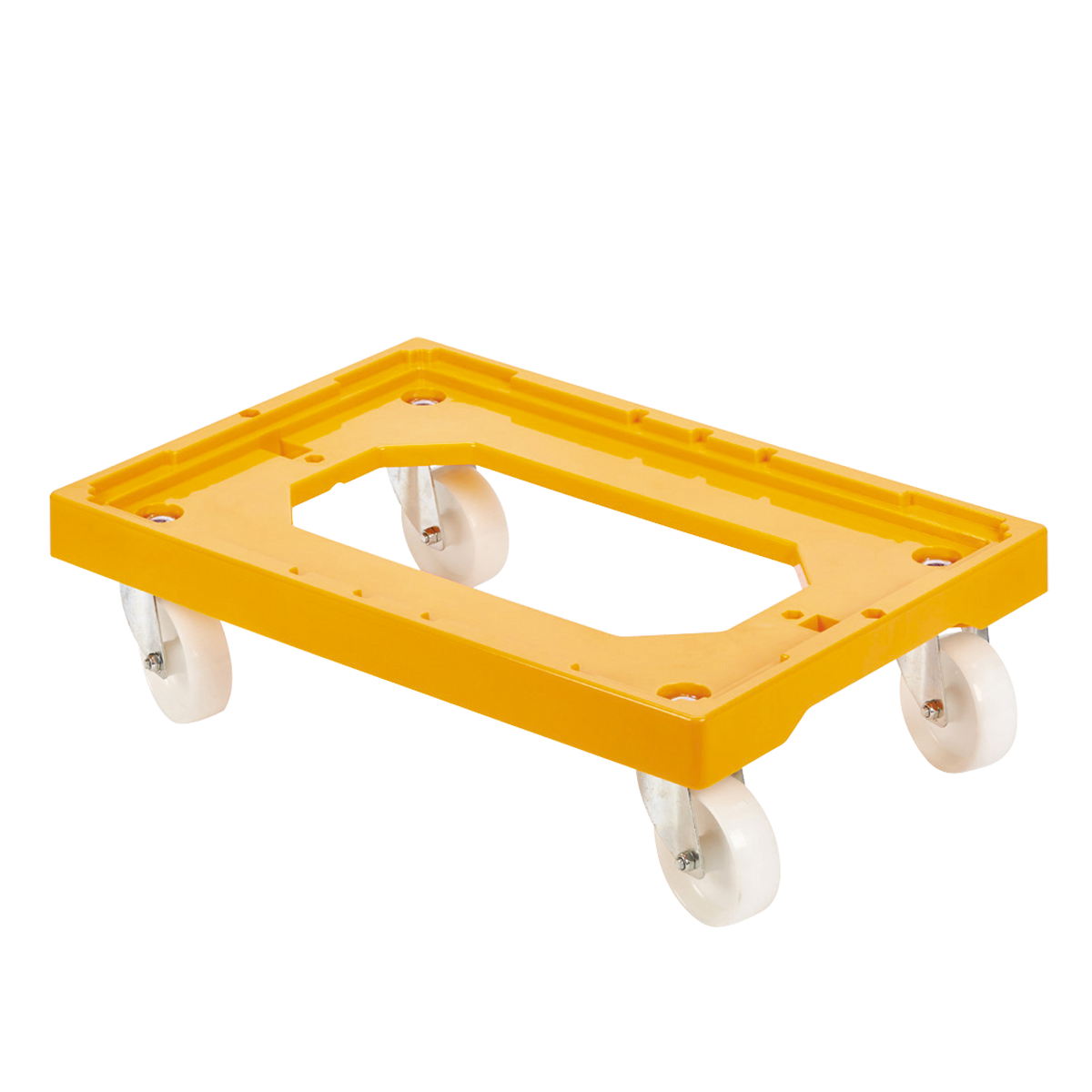 SOCLE JAUNE 4 ROUES CHAPE ACIER – Socle rouleur 4 roues – HygiRéa