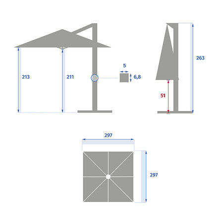 PARASOL DECENTRE CAYO 3 X 3M BLE