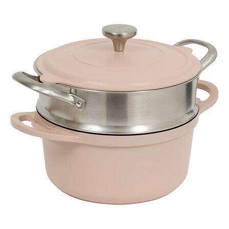 Cocotte avec panier et ustensile 24 cm fonte d'aluminium rose