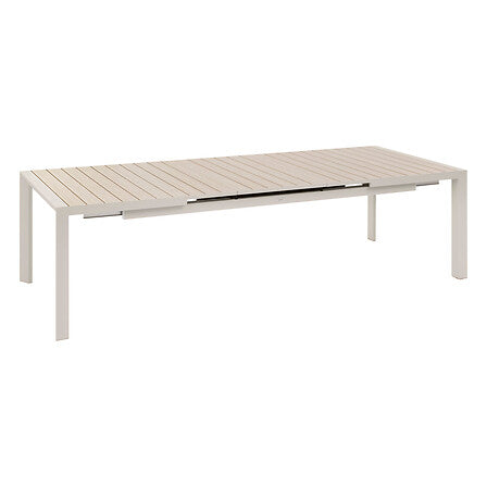 Table extensible automatique Evasion rectangle 10 places aluminium imprimé effet bois lin argile