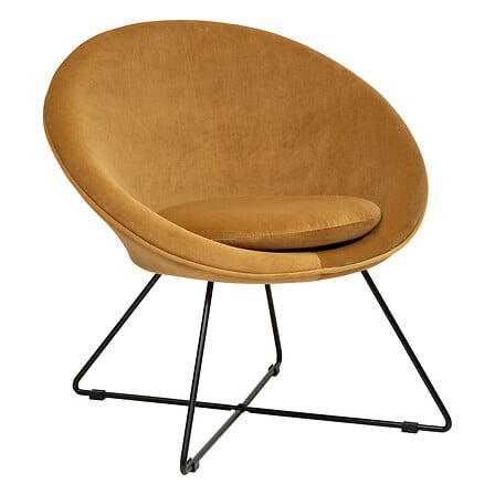Fauteuil Evan velours pieds noirs ocre – Pouf – HygiRéa